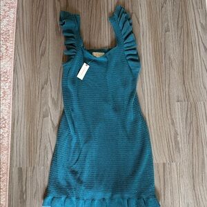 Anthropologie Turquoise Ruffle Mini Dress